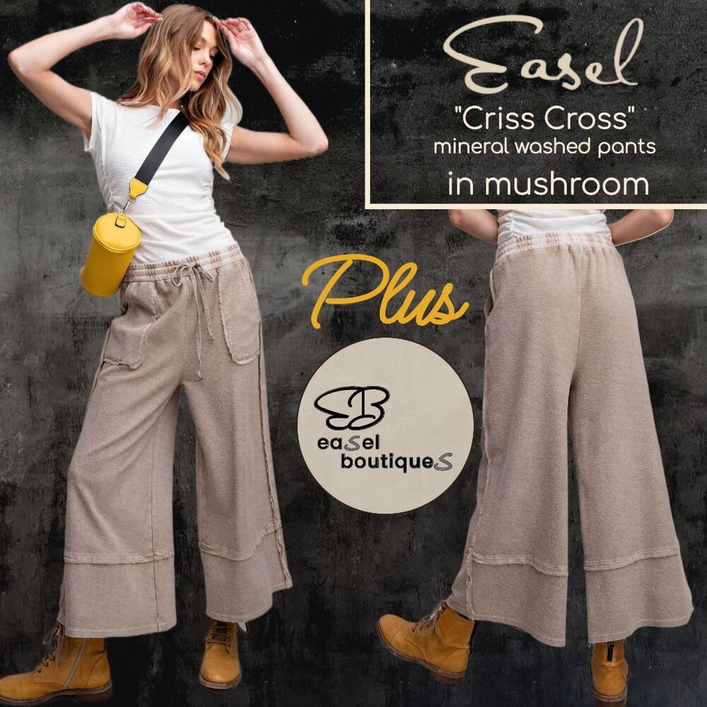 EASEL the “Criss Cross” Cotton Mineral Washed Flared Leg Cropped Pants Raw Seams